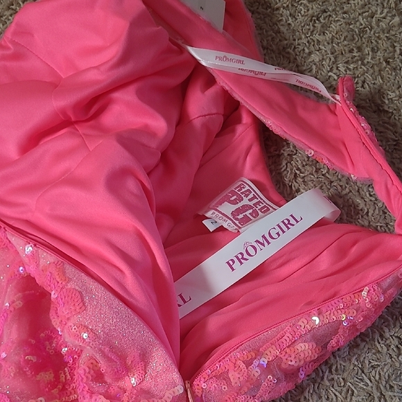 PromGirl One-Shoulder Neon Sequin Long Prom Dress Size 2 - Picture 14 of 15